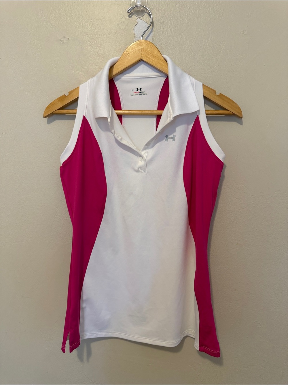 Under Armour White and Pink Sleeveless Polo Tank